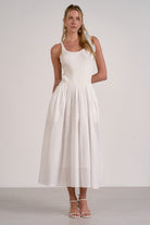 mixed media white dress knit top eyelet skirt feminine style