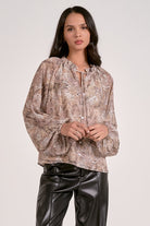 natural snakeskin poet sleeve blouse front view