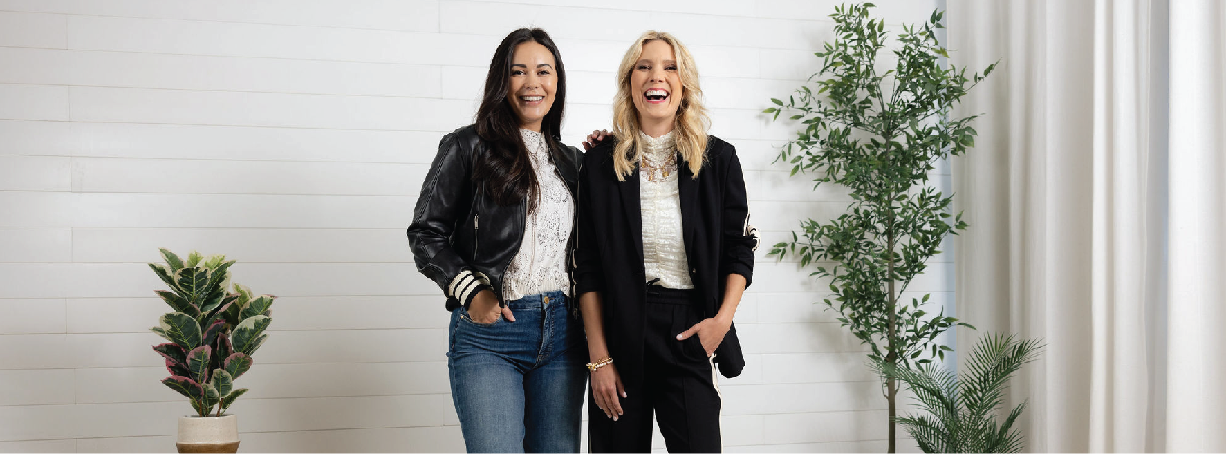 fresh new arrivals announcement with women in our transitional outfits