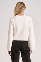 Back of the Ivory flare sleeve cropped knit cardigan for women