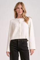 Ivory flare sleeve cropped knit cardigan for women