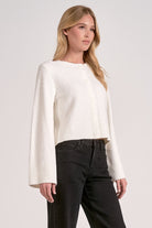 side of the ivory flare sleeve cropped knit cardigan for women