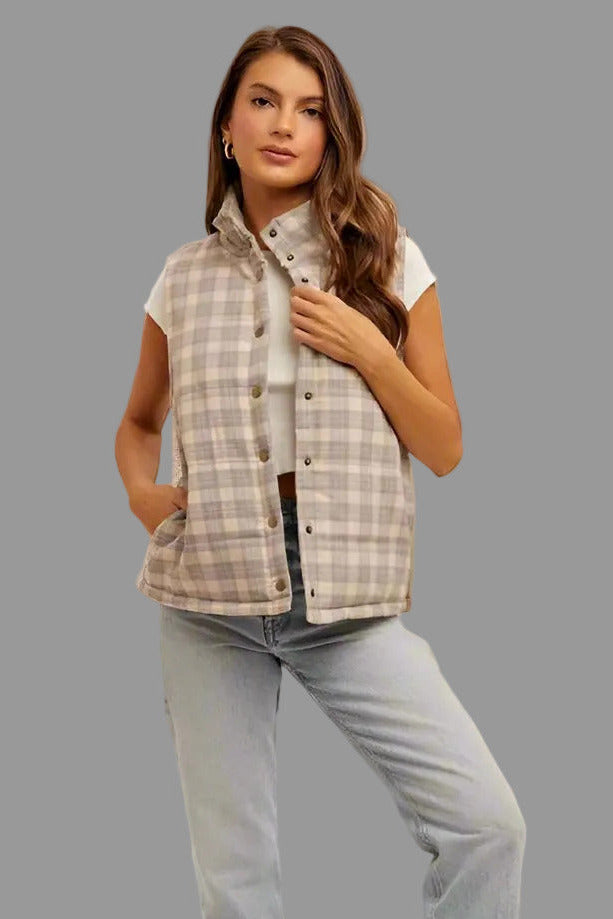 Girl wearing plaid vest