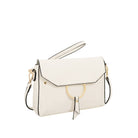 Side view of the slim Portia Crossbody in white vegan leather with champagne gold hardware — Mainstream Boutique Bloomington