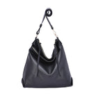 Women’s black hobo shoulder bag in vegan leather with zipper closure and organizational pockets